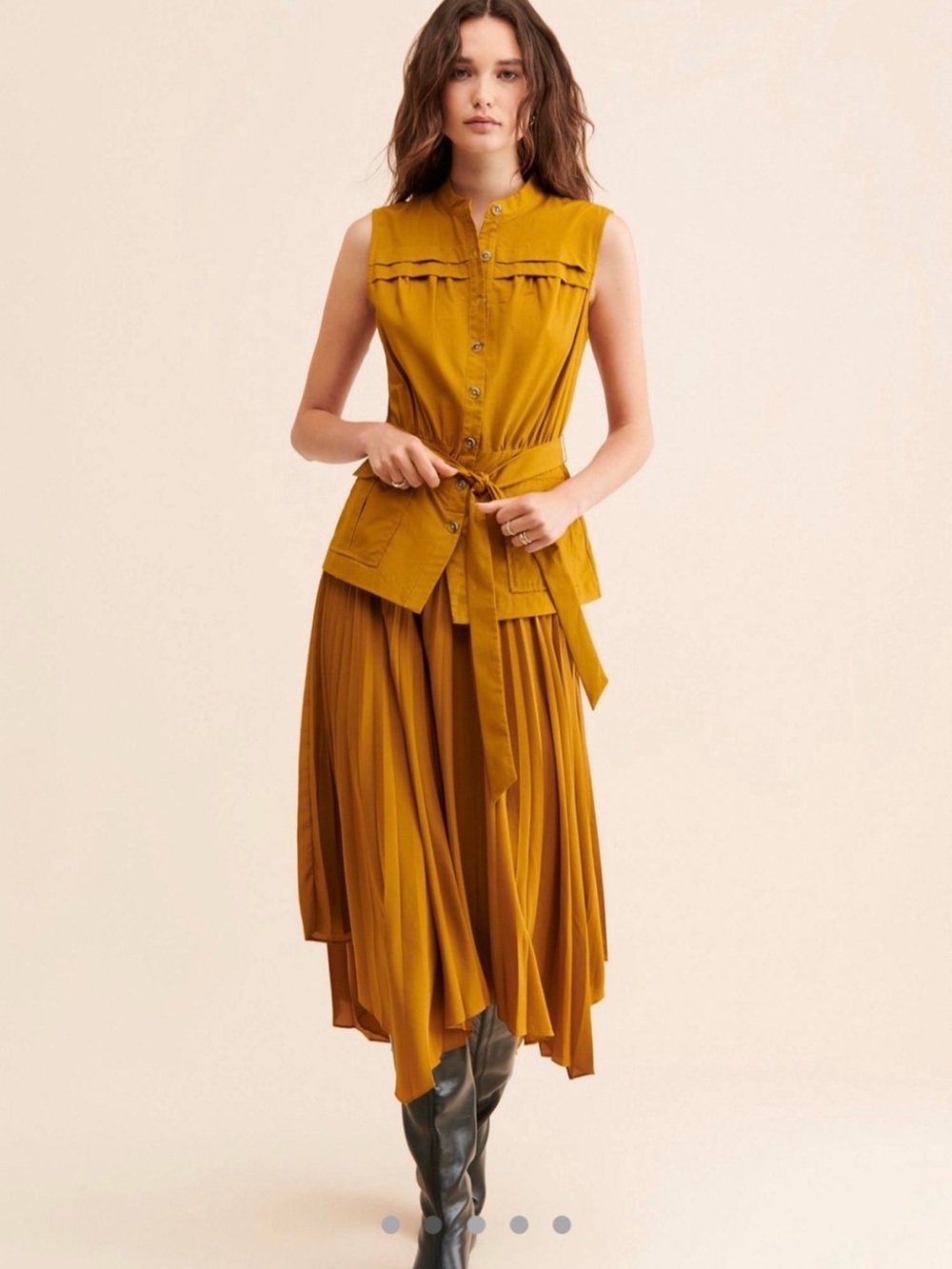 Anthropologie Tan/Mustard Sleeveless Button-Front Midi Dress Size XS